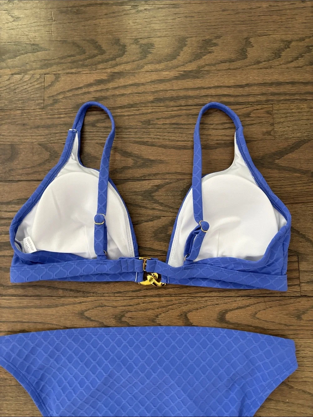 Royal Blue Textured Bikini Set with Gold Chain Accents - Women Swim